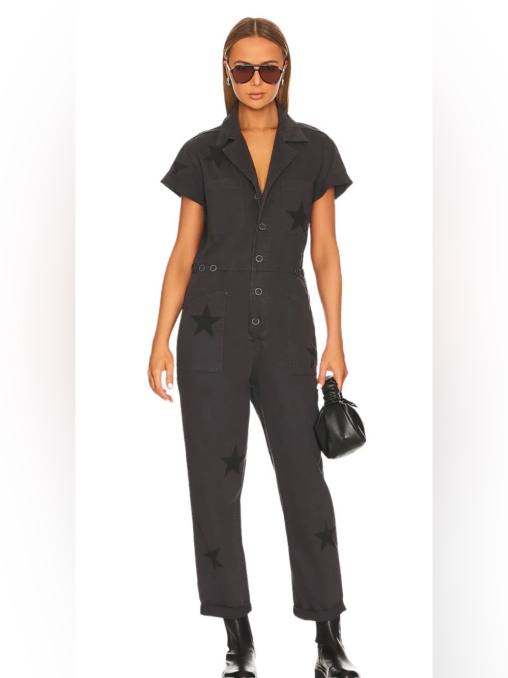 Pistola Grover Short Sleeve Jumpsuit Stars Size Small Gray Black Field Suit